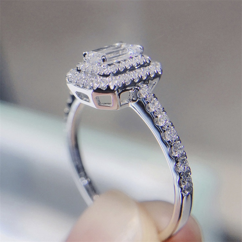 Fancyqube Cincin Nikah / Tunangan Desain Simple Elegan Hias Cubic Zirconia Untuk Wanita