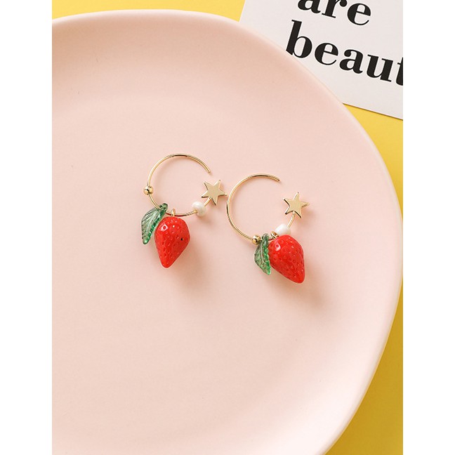 LRC Anting Tusuk Fashion Star Lemon Strawberry Earrings F7677X