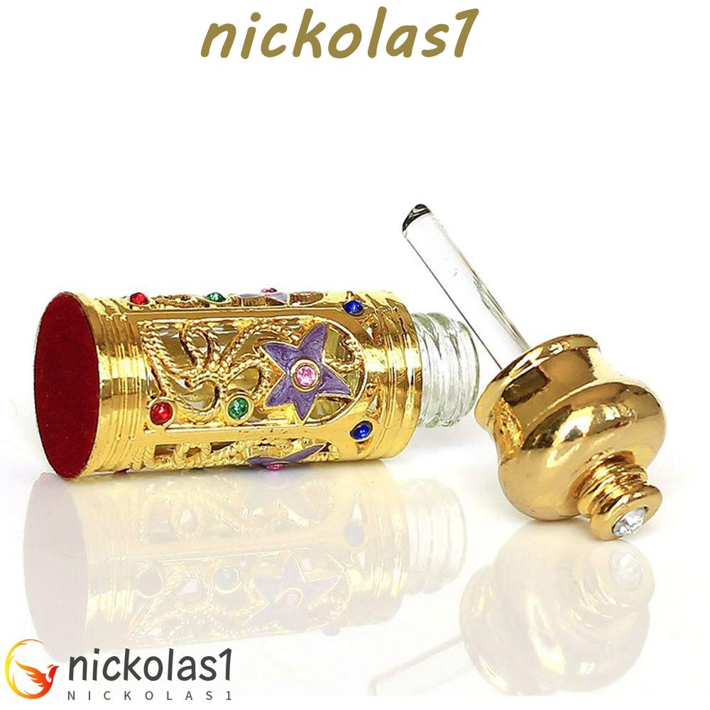 Nickolas1 1pc Botol Dropper Minyak Esensial Portable Bahan Metal Gaya Arab Antik Untuk Hadiah