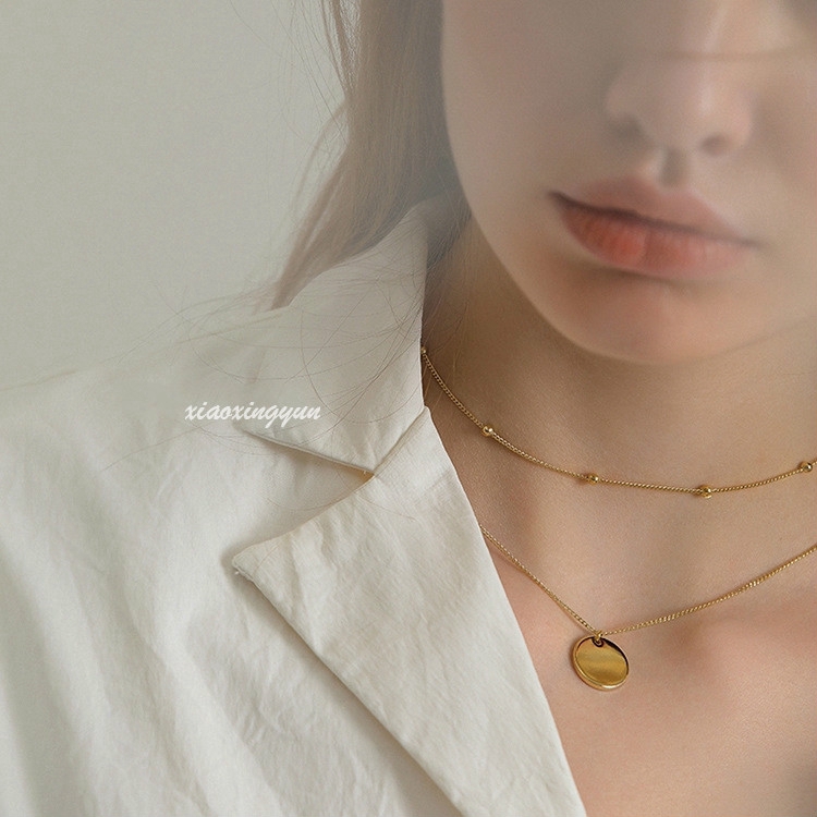 Kalung Berlapis Disc Bulat Liontin Kalung Kalung Emas Kalung Kalung Wanita