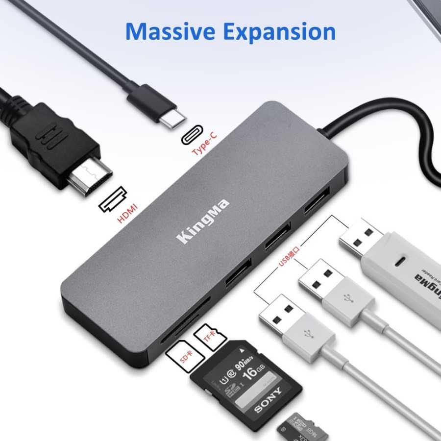 KINGMA USB Type C Hub to HDMI 4K /PD Port/Card Reader/USB 3.0 Adapter 7 in 1