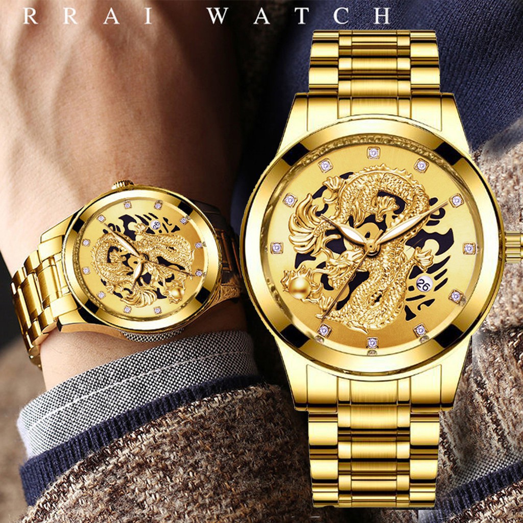 Original COD [BBS] Jam Tangan Quartz Men Watch Naga Gold Mewah Jam Tangan Pria / Jam Tangan Naga