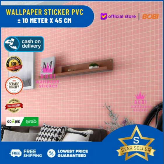 Wallpaper Sticker Motif Kotak2 Pink 6102 Ukuran 9mx45cm