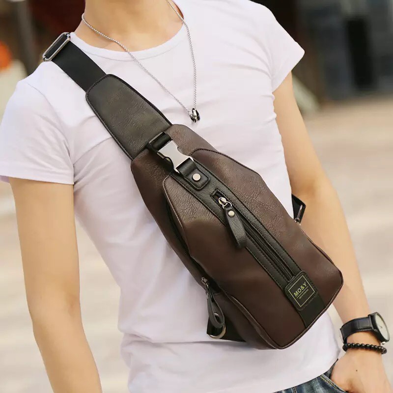 Tas Selempang Pria / Tas Bahu Kulit Chest bag Import MO&amp;Y AEH25