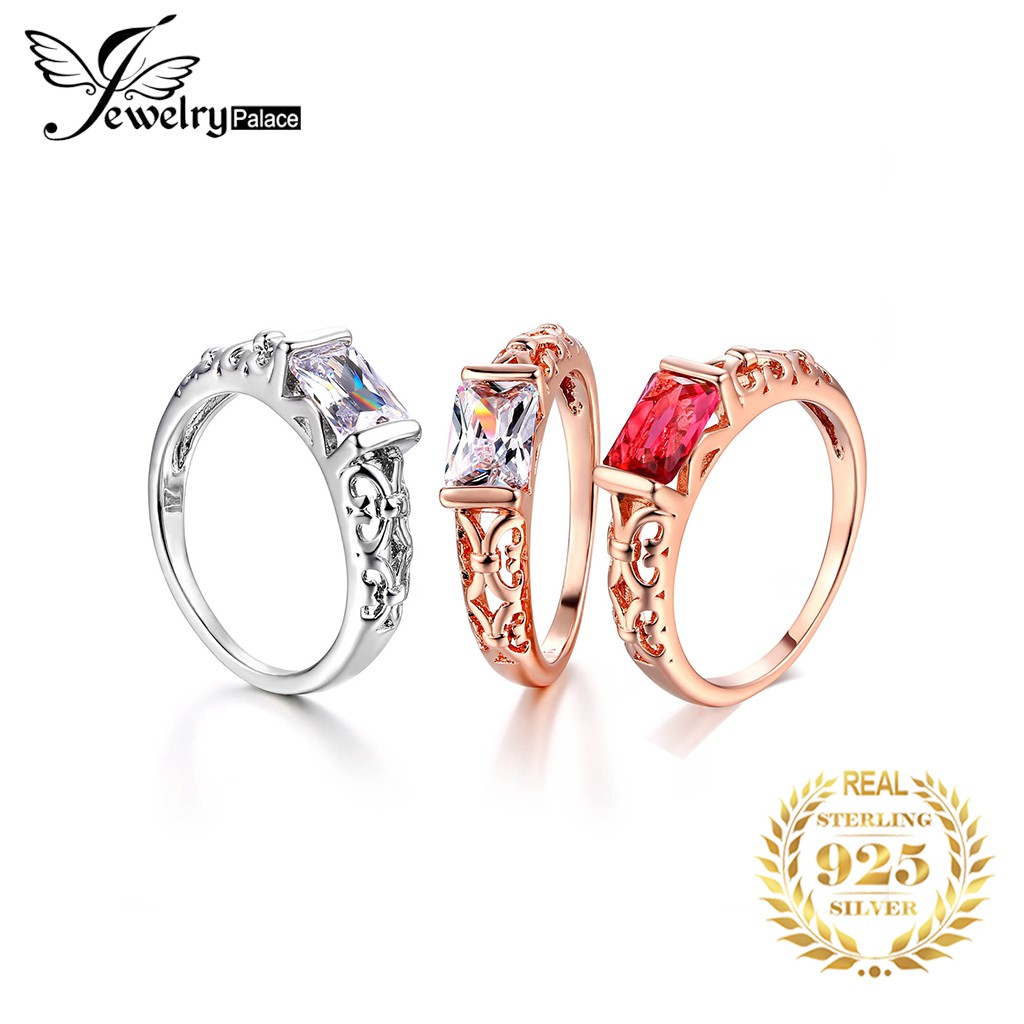 Cincin Perak 925 Asli Cincin Perak untuk Wanita Mawar Emas Square Permata Fashion Aksesoris Perhiasan/Perempuan Cincin Permata