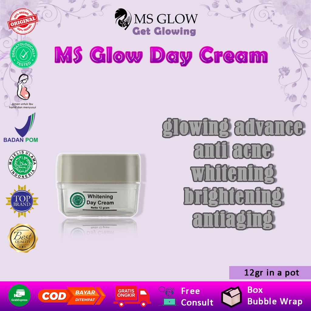 day bb cream crem krim siang pagi MS Glow original ori bpom untuk pelembab acne penghilang bekas jer