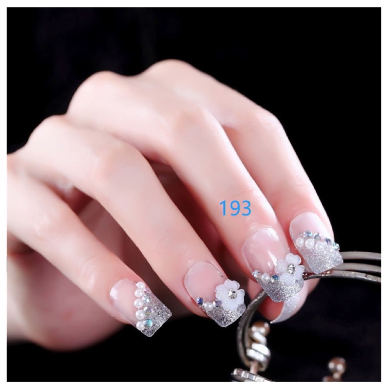 24PCS SILVER WEDDING FAKE NAILS KUKU PALSU PERNIKAHAN KUPAL PERKAWINAN RHINESTONE GLITTER FAKE NAILS