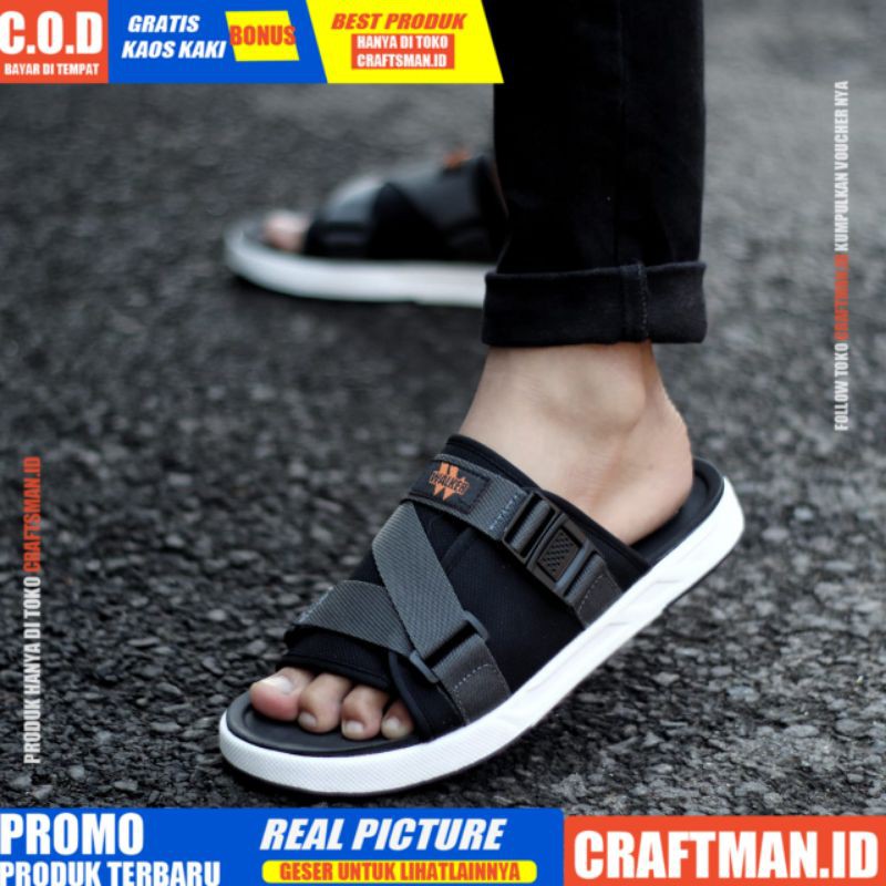 Crafts - Sandal Slide Pria Sendal Casual Slop Hitam