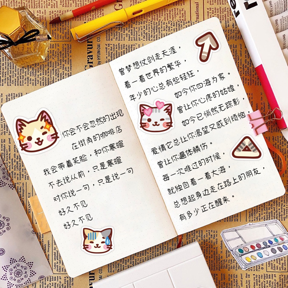 Kucing lucu stiker gaya Jepang kartun lucu hewan peliharaan Jurnal bahan tas ponsel case kotak penyi