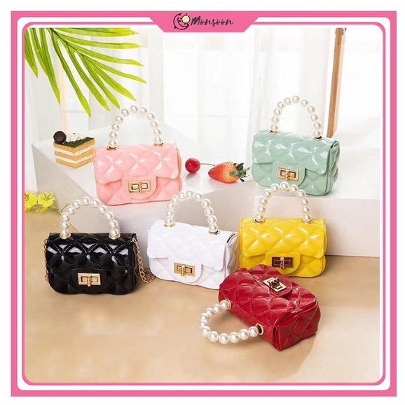 Monsoon - Tas Selempang Mini / Tas Handbag / Jelly Bag Mutiara Gaya Korea / Tas Fashion