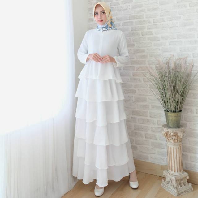 White Cantika Diamond Fit to XL Gamis Wanita Muslim Terbaru Realpict Bahan Jatuh Anggun Original