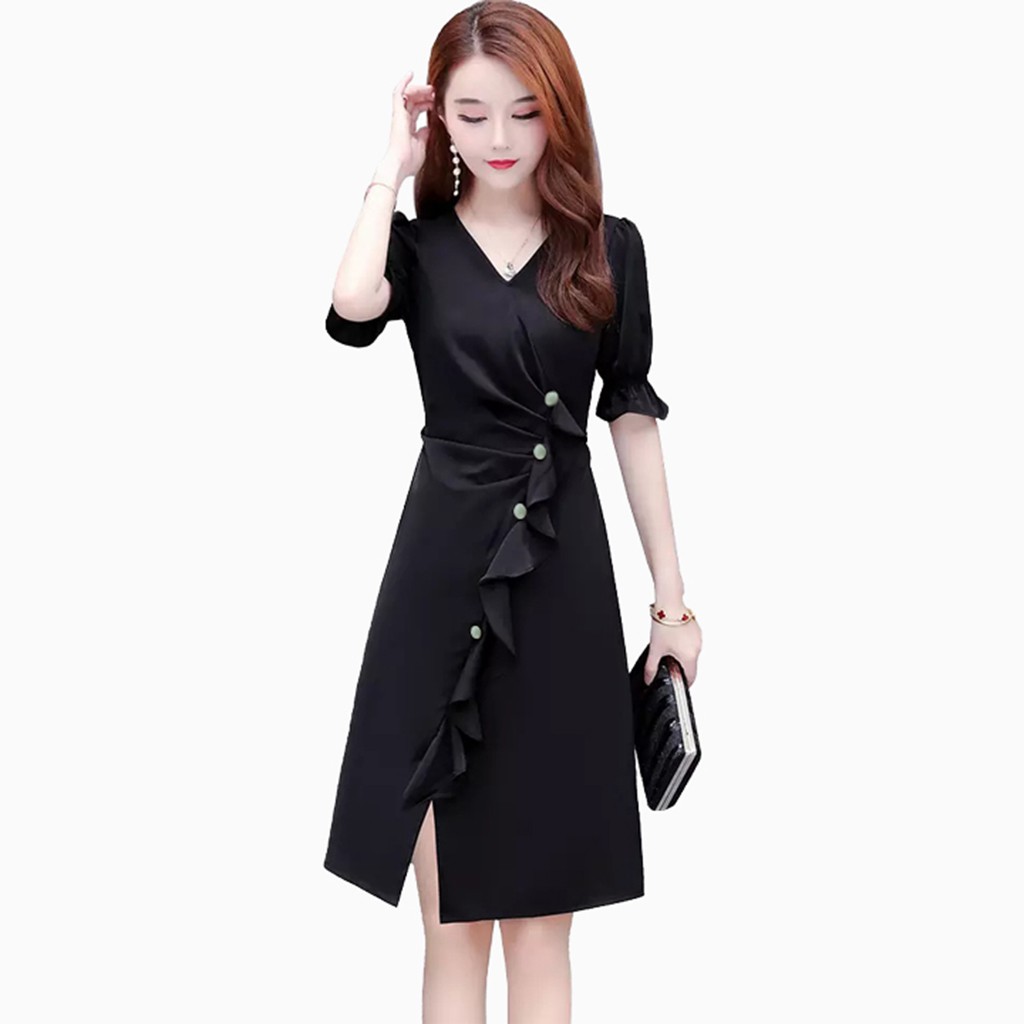 Midi Dress Lengan pendek Gaya korea model terbaru - XSHOP Mayasari