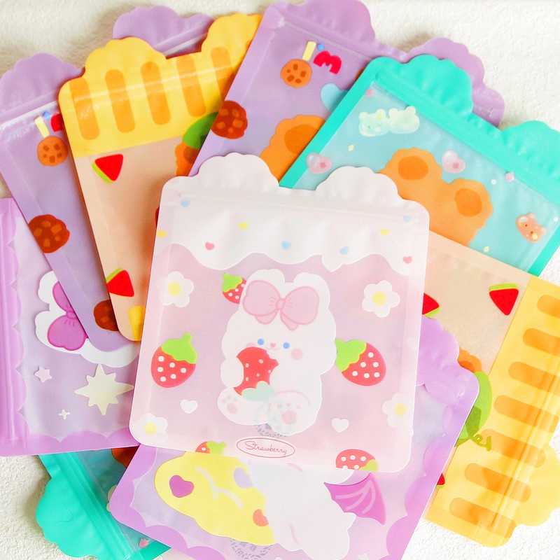 5pcs / Pak Kantong Plastik Ziplock Motif Kelinci Lucu Anti Lembab Untuk Permen / Biskuit / Cookies / Perhiasan