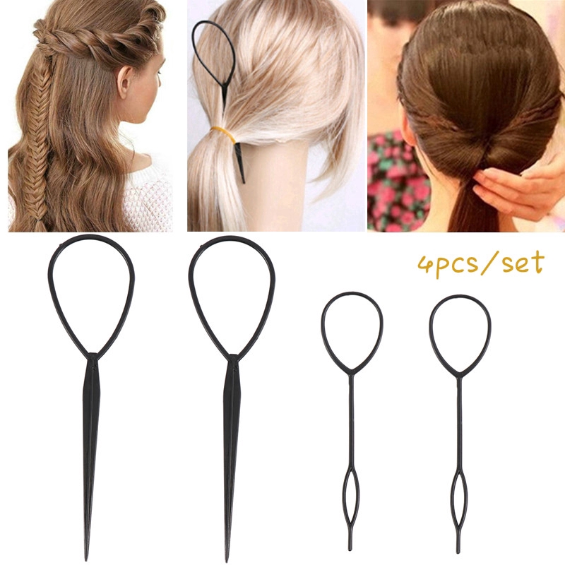 4Pcs / Set Alat Pembuat Kepang Rambut Warna Hitam