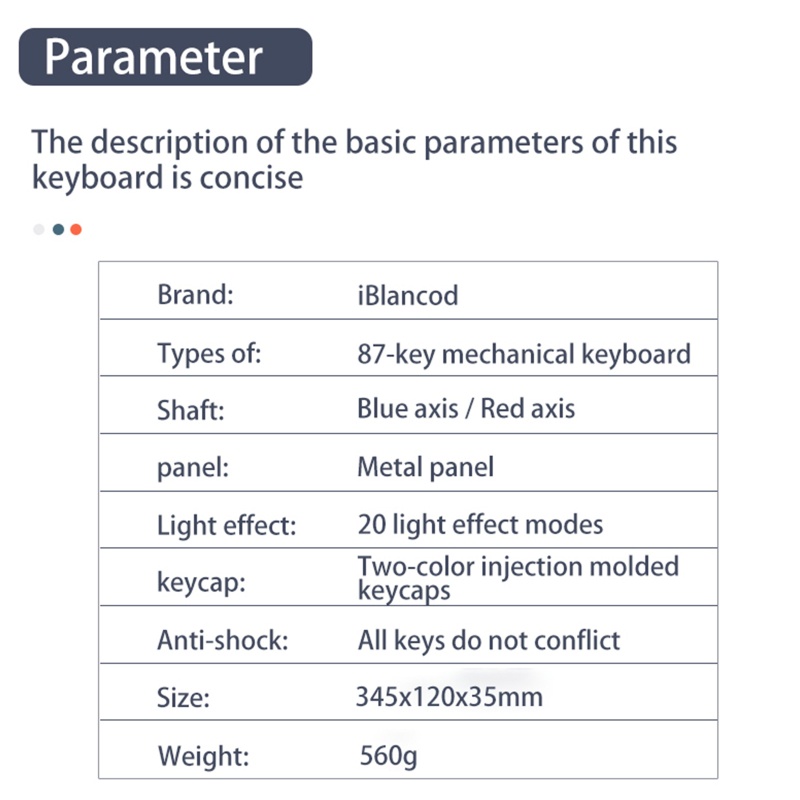 Vivi Keyboard Gaming Mekanikal 87 Tombol Antighosting Dengan Backlight RGB / Biru / Merah