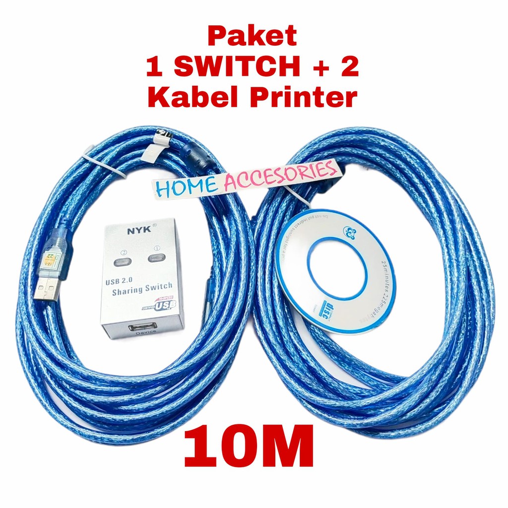 PAKET MURAH USB AUTO SWITCH PRINTER + 2 KABEL PRINTER USB 2.0 1.5M,3M,5M,10M / PAKET AUTO SWITCH PLU