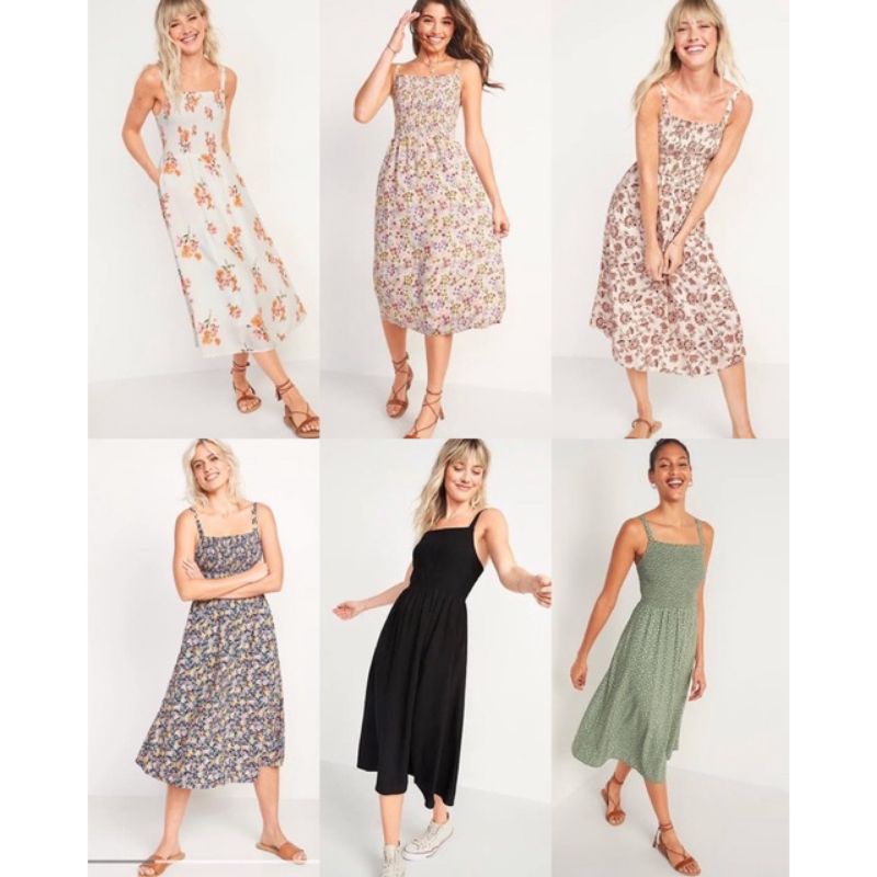 Jual Old Navy - Smocked Fit & Flare Cami Midi Dress for Women - Black ...