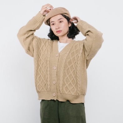 Vintage House Cross Crop Cardi (Cardigan Rajut Cable Wanita Korea / Korean Cardigan)-Milo