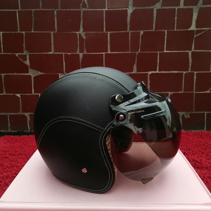 Helm bogo retro classic kulit hitam