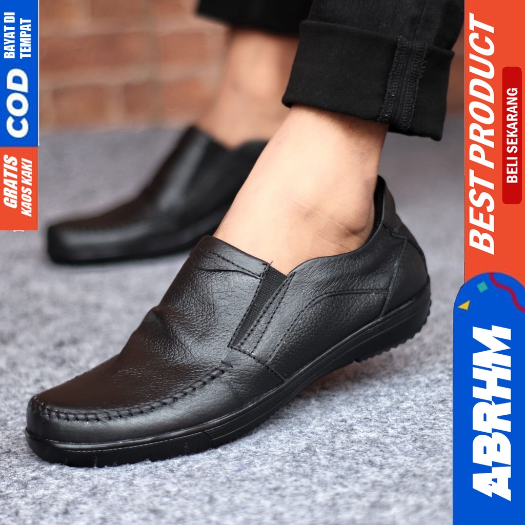 ABRHM WILD Sepatu Casual Slip On Kulit Asli Hitam