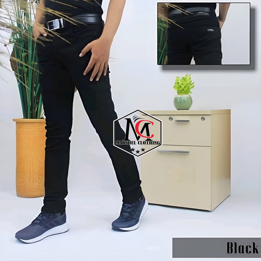 RCL - Celana Skiny Jeans Panjang Uvall Hitam Pekat Terbaru / Celana Jeans Pensil Skinny Bahan Melar Slim Fit Pria Premium Size S.M.L.XL
