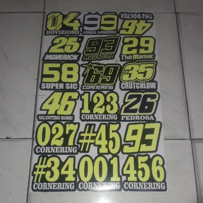

Sticker lembaran nomor moto gp Sticker lembaran jumbo murah isi 18pcs