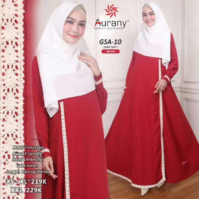 GAMIS TERBARU AURANY GSA 10 MAROON DRESS WANITA DEWASA BUSUI MERAH POLOS BAJU KONDANGAN LEBARAN SIMP