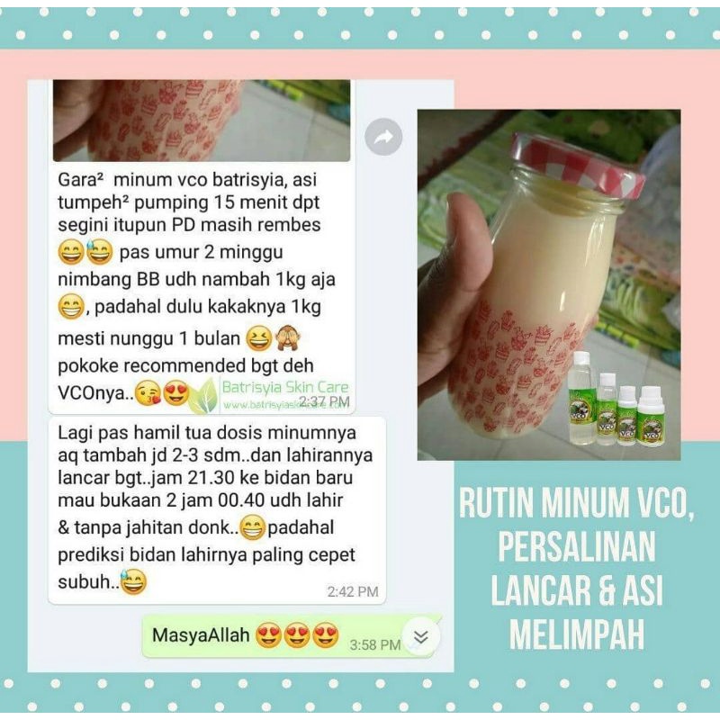 Batrisyia virgin coconut Oil / VCO / minyak kelapa murni/minyak VICO kapsul 60 ml 100 ml 250 ml/VCO/Virgin Coconut oil batrisyia herbal