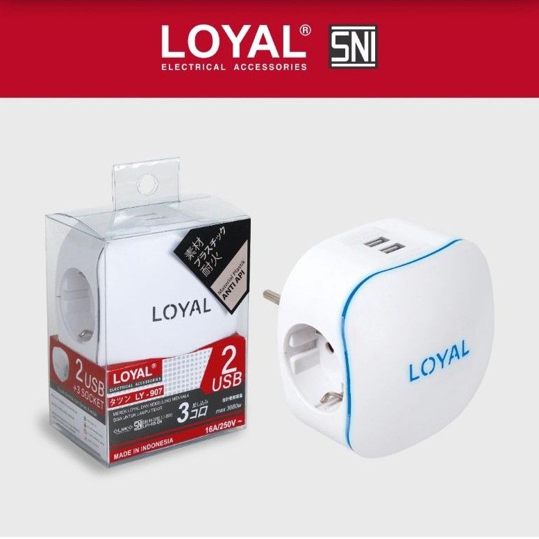 Loyal Steker 3Lubang + 2USB + Lampu indokator LY907