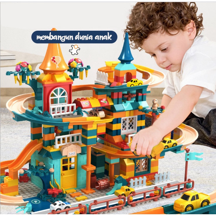 Track Building Blocks 512 PCS Mainan Anak Impor Bricks Block Menyusun Mobil mobilan