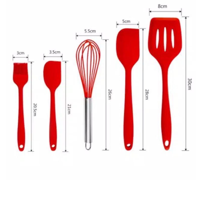 [900gr] H199 | Set Alat Masak Silikon  (Isi 5 pcs) / Spatula / Sutil Silikon Food Grade Tahan Panas | Baking Props Set 5in1-2