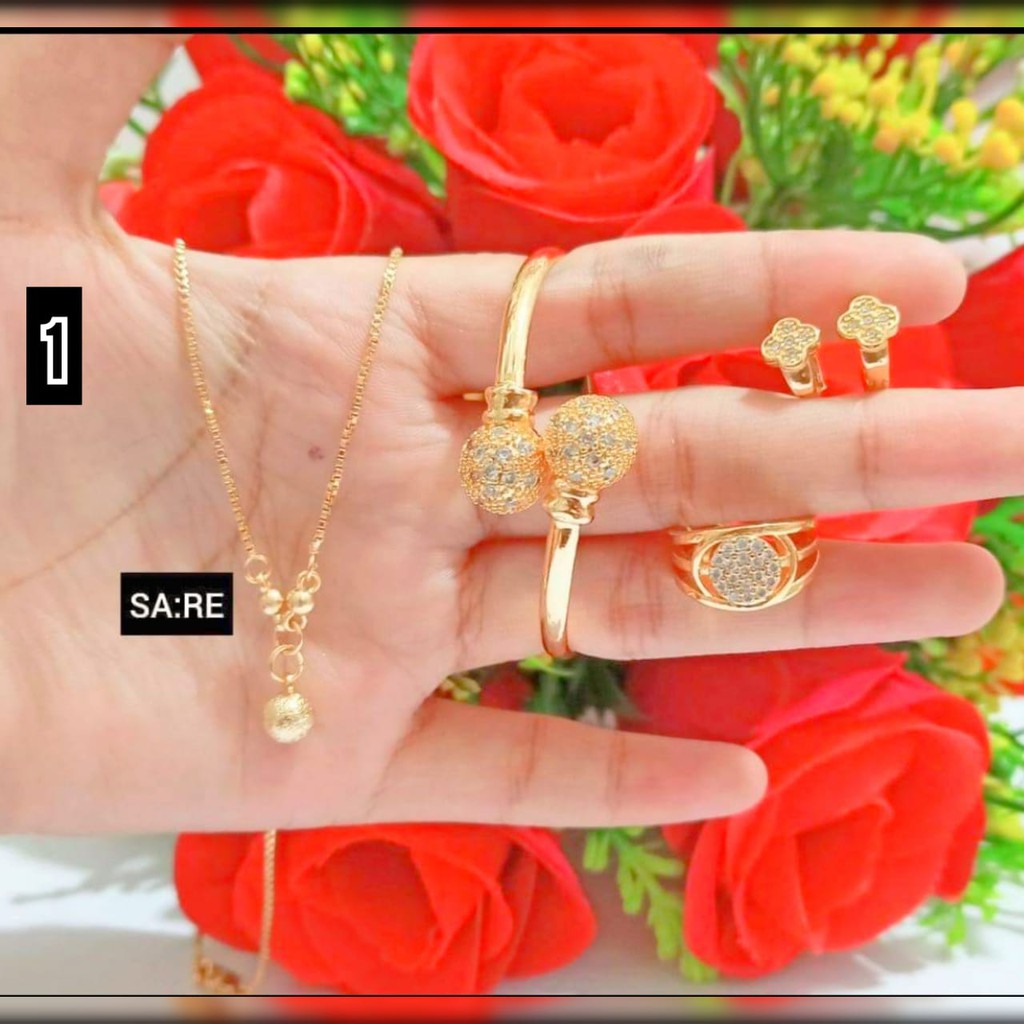 Set Anak permata mewah bulat pentol gold silver (COD)