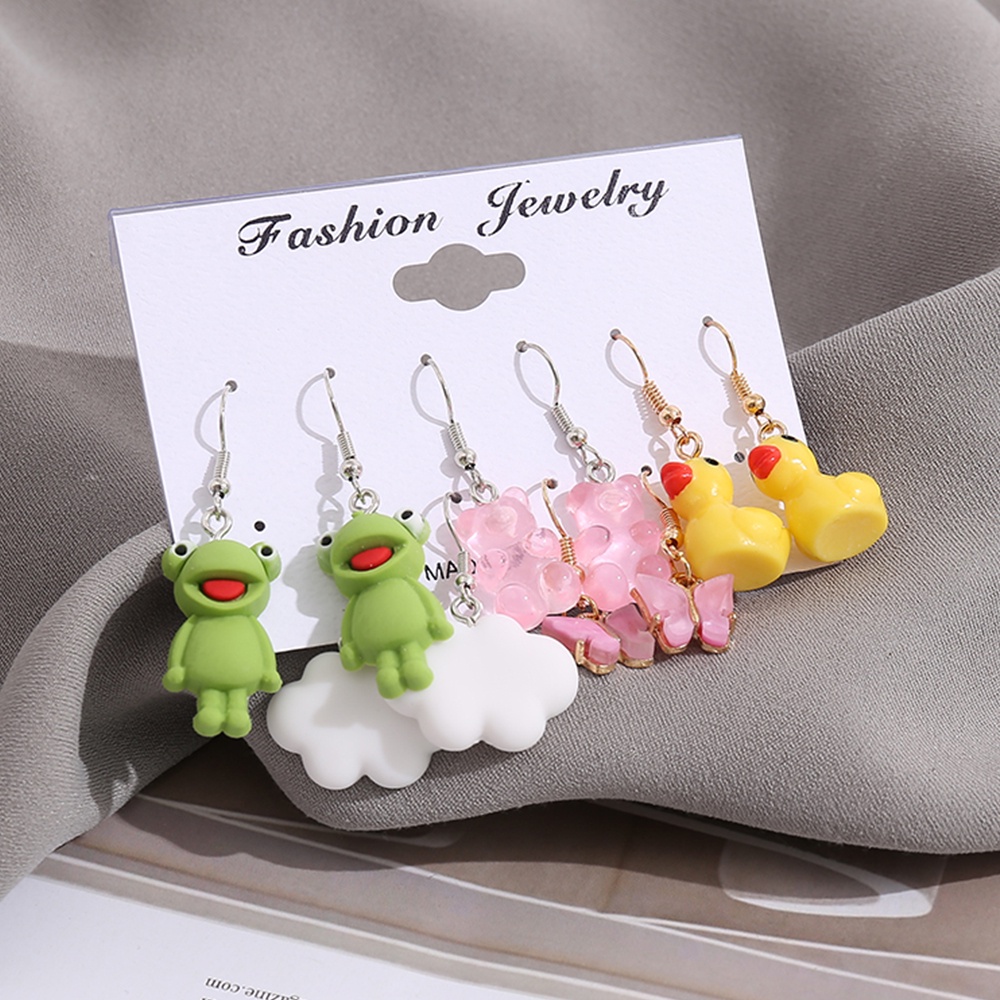 5 Set Anting Geometris Bentuk Hewan Katak Bebek Beruang Gummy Gaya Punk Untuk Anak Perempuan