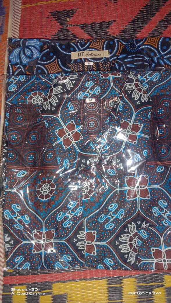Cod Dt Collection - Hem Batik Pria Cowok Motif Kawung Hitam Lengan Pendek