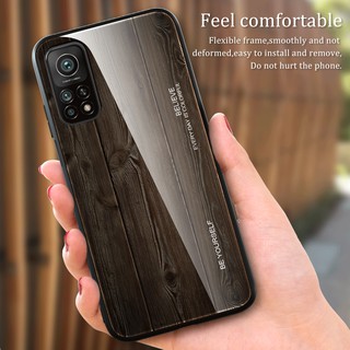 Wood grain tempered glass phone case For Xiaomi 10T 10TPRO