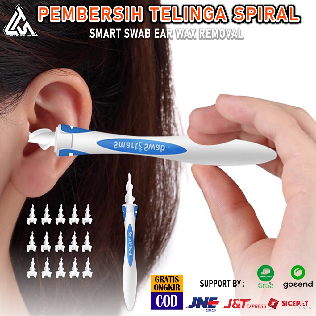 Smart Swab Pembersih Kotoran Telinga Spiral Korek Kuping Putar Ear Wax Silicone 16 Set Soft Tips