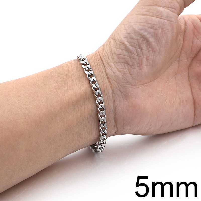 Gelang Rantai Bahan Stainless Steel Ukuran 4-8mm Panjang 18cm Untuk Pria Dan Wanita