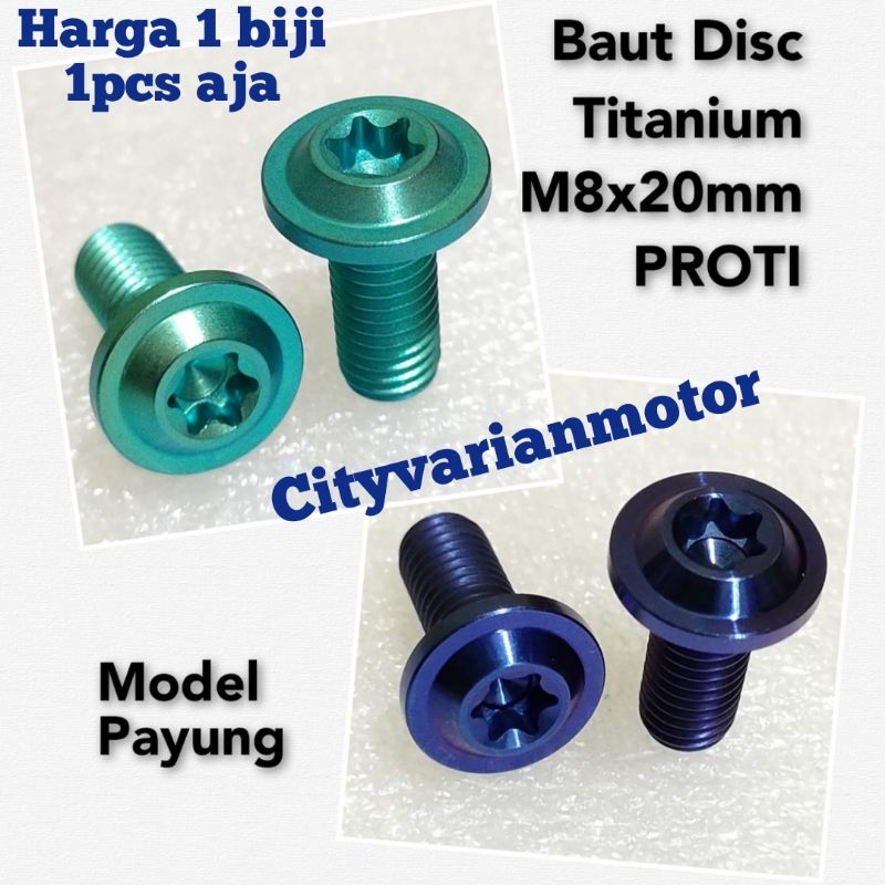 Baut Disk Disc Piringan Cakram Depan Titanium M8x20mm PROTI satuan harga 1 biji Baut Piringan Titanium Nmax Aerox PCX Vario Beat Scoppy Mio Fino Sporty Scoopy new Ninja Nmax new Satria Fu Beat new Vario 125 Vario 150 Vario 160