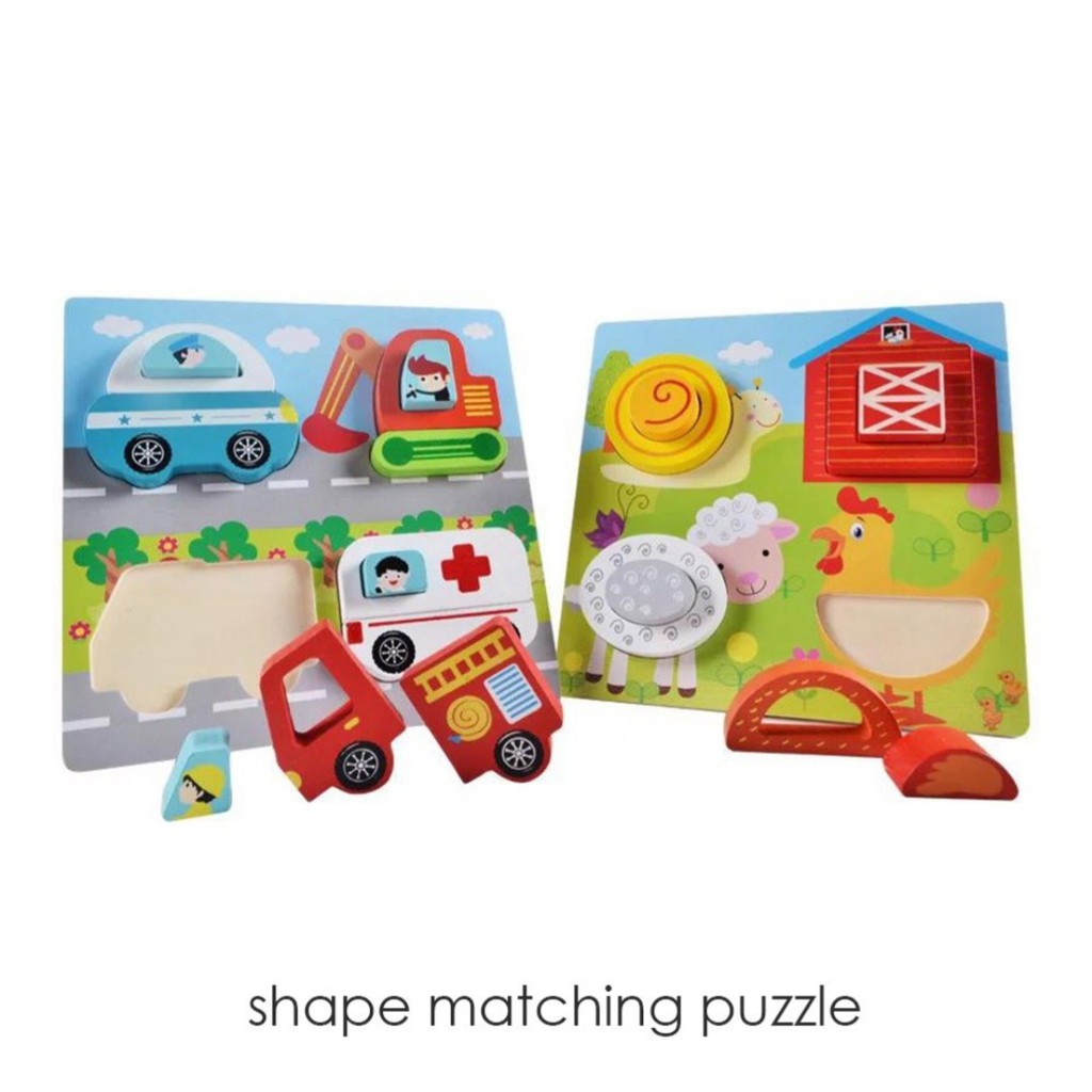 Mainan Anak Puzle Kayu Timbul - 3D Shape Matching Puzzle