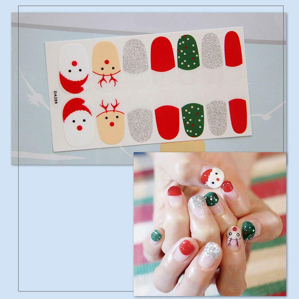 Preva Stiker Kuku Perekat Desain Kartun Santa Snowman Xmas Dekorasi Gaya Natal