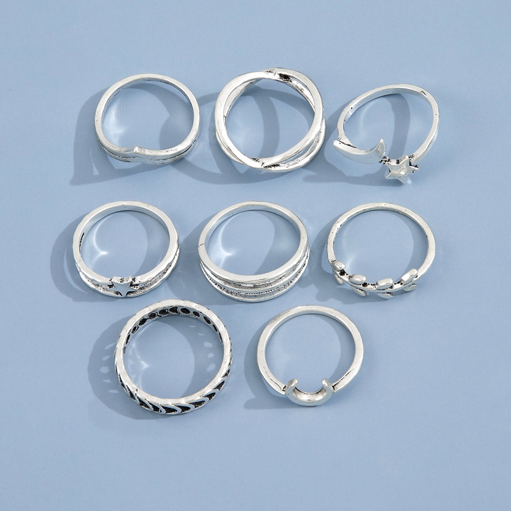 8pcs / Set Cincin Aneka Bentuk Gaya Vintage Warna Gold / Silver Untuk Wanita