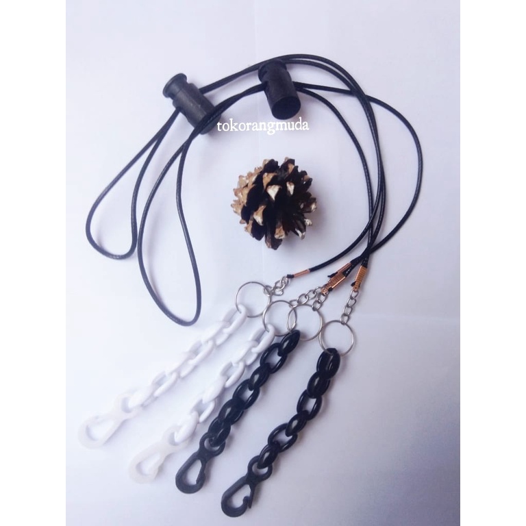 Strap Masker Rantai Warna Tali Hitam Kalung Masker Kombinasi Rantai - Aksesoris Masker Handmade