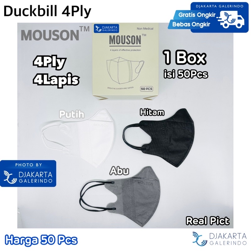 Masker Duckbill Mouson Mix Warna 4Ply isi 50 Pcs