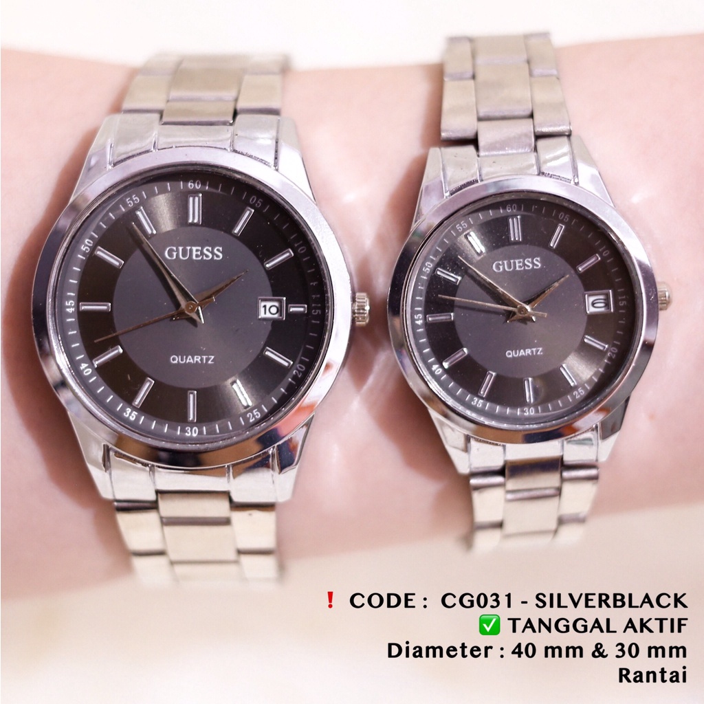 Jam tangan couple tanggal aktif stainless steel rantai guess CG031