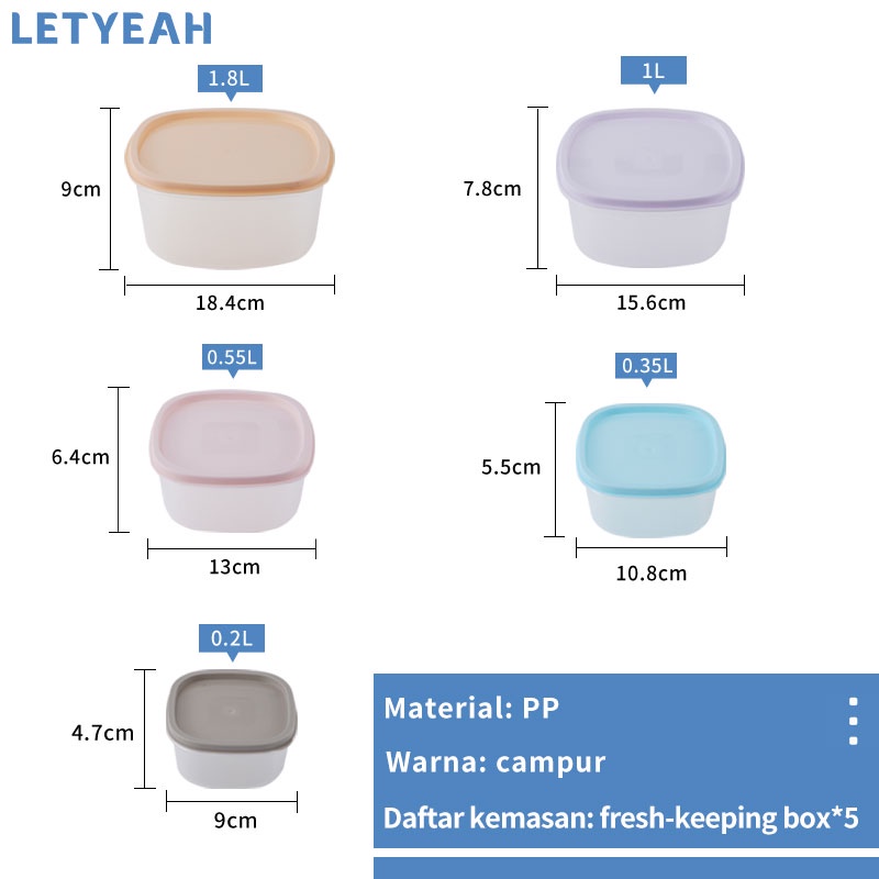 letyeah kotak penyimpanan kulkas set / wadah penyimpanan kulkas / tempat kulkas makanan kotak penyimpanan