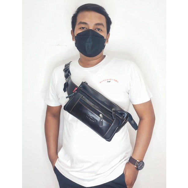 Waistbag kulit sapi asli pria wanita santacruz