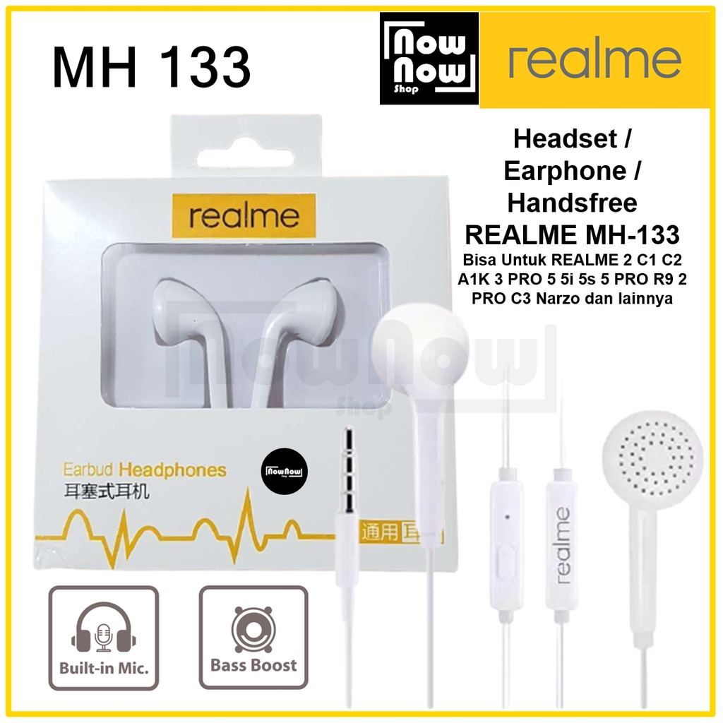 Headset Earphone Handsfree Realme MH-133 REALME 2 C1 C2 A1K 3 PRO 5 5i 5s 5 PRO R9 2 PRO C3 Narzo Earbud Stereo Handset Strong Bass Universal