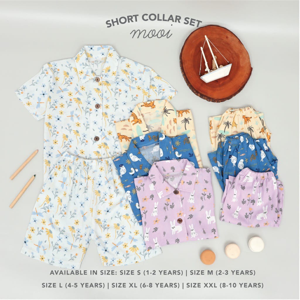 MOOI Long &amp; Short COLLAR SET Setelan Baju Pendek/ Baju Panjang Piyama