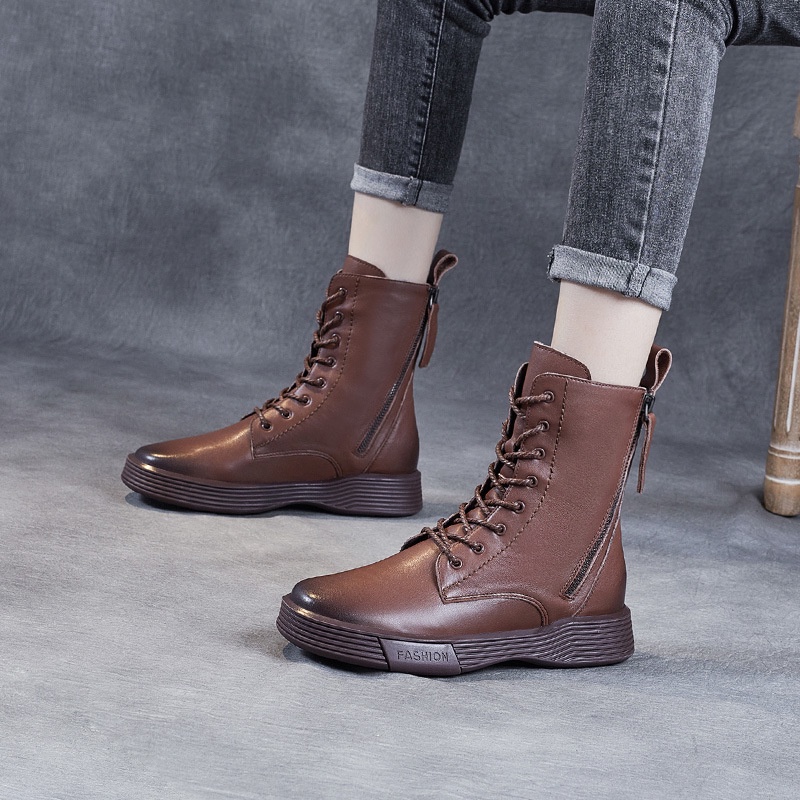 Dr. Martin Boot Sepatu Wanita Kulit Martin Boots Wanita  Inggris 2021     Renda-Up Ritsleting Perten