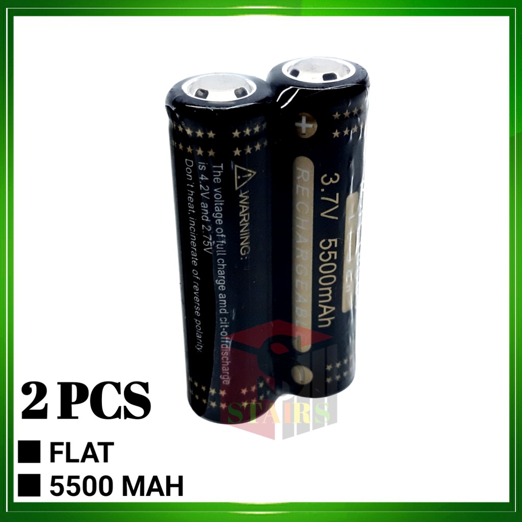 Baterai Cas/Charger 18650 Li-ion 3.7volt - 5500mAh WarnaHitam Flat Isi 2pcs